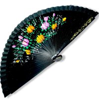 Genérico - Abanico Madera Hecho A Mano Black Flower Ap77