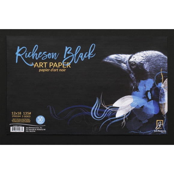 Papel para acuarela Jack Richeson, negro, 135 libras, 12 x 18 cm, 50 hojas