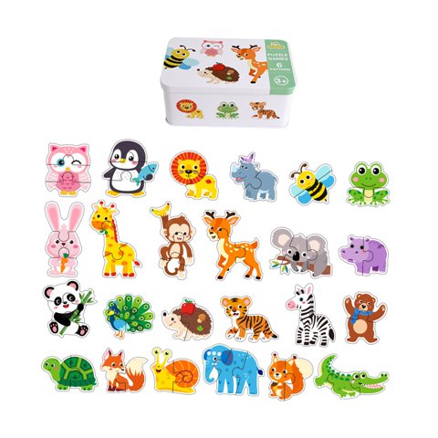 Magideal - Rompecabezas De Combinación Para Jardín De Infantes, Juegos Educativos, Iluminación, Combinación Cognitiva, Caja De Hierro Portátil Para Principiantes Animales Del Bosque