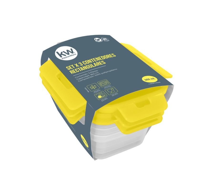 Kw - Set 3 Contenedr Click Rectangular 360 Ml