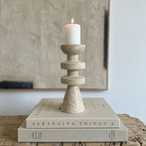 Santú Home & Deco - Candelabro Torre Alfil Figura Decorativa Travertino Pequeño