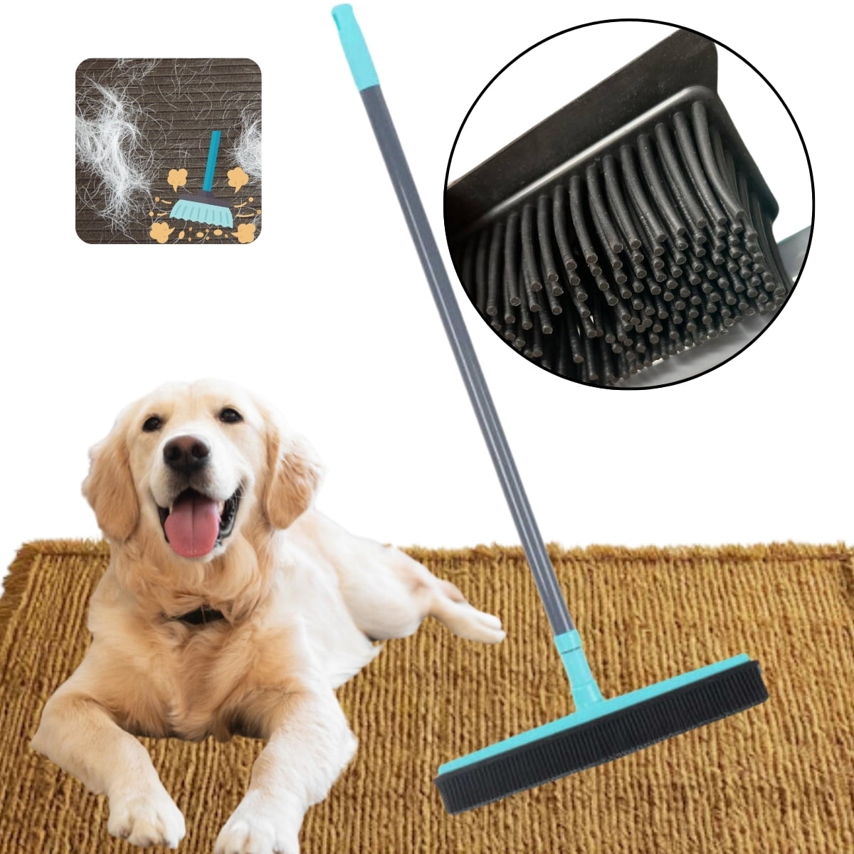 Escobillón de Goma Elimina Pelusas Pelos De Mascotas Mango Extensible
