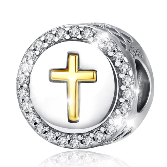 Abalorios Charm Vito Cruz de Plata Esterlina y Oro para Pandora