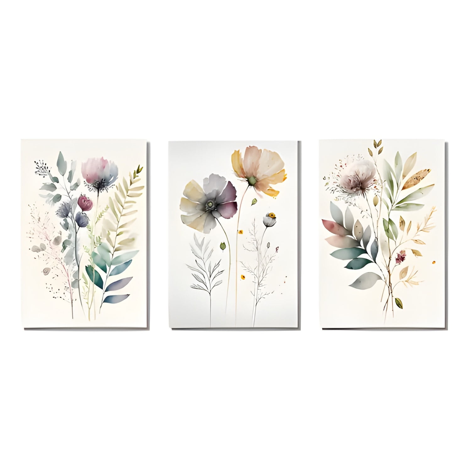 Genérico - Pack 3 Cuadros Florales En Lienzo Blanco