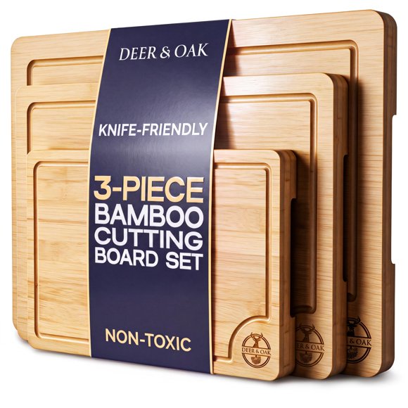 Juego de 3 tablas de cortar Deer & Oak de bambú preaceitado