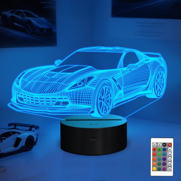 Lámpara 3D de Ilusión LED Coche de Carreras YuanDian con 16 Colores y Control Remoto