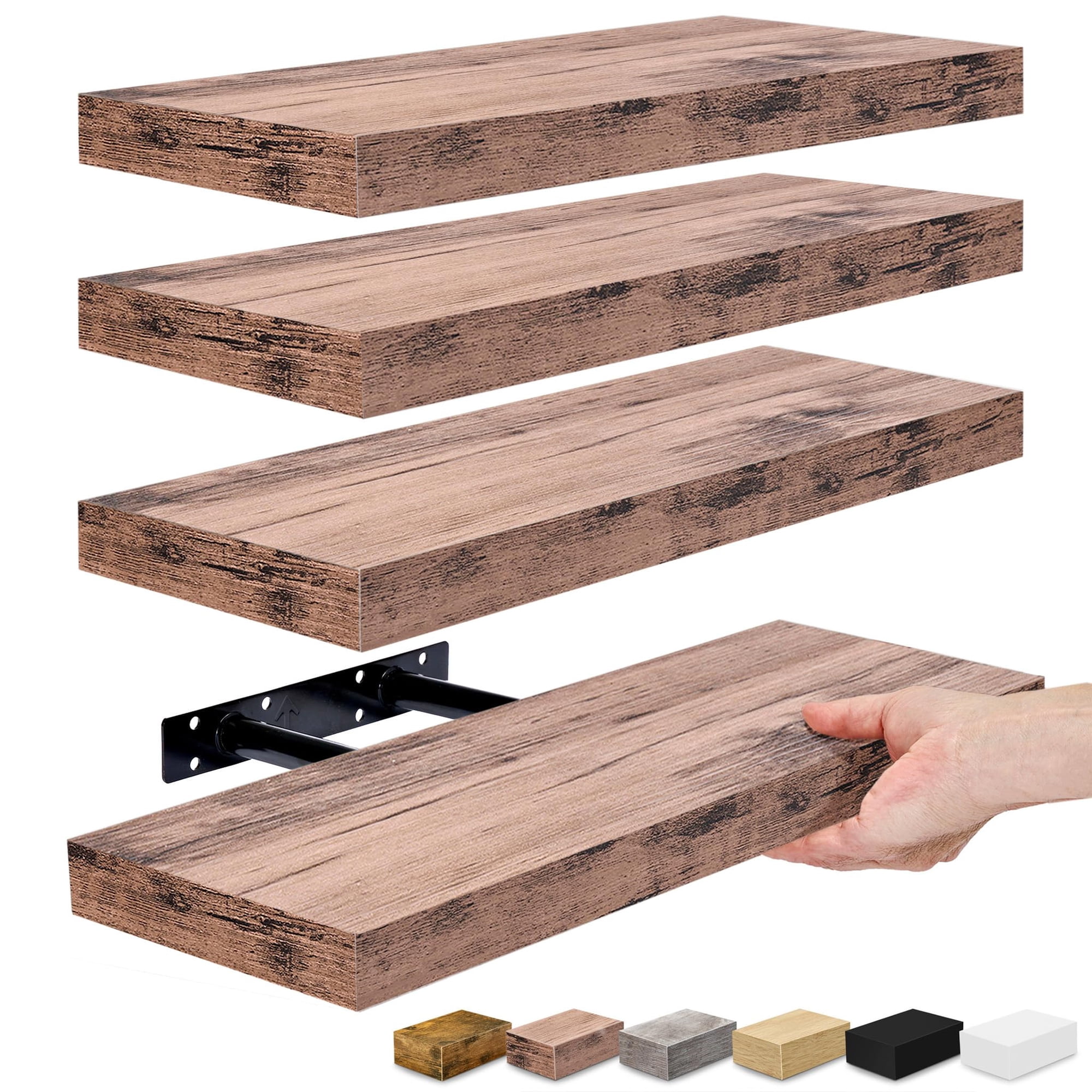 Estantes Flotantes Sorbus De Caoba Para Pared Y Baño, Paquete De 4