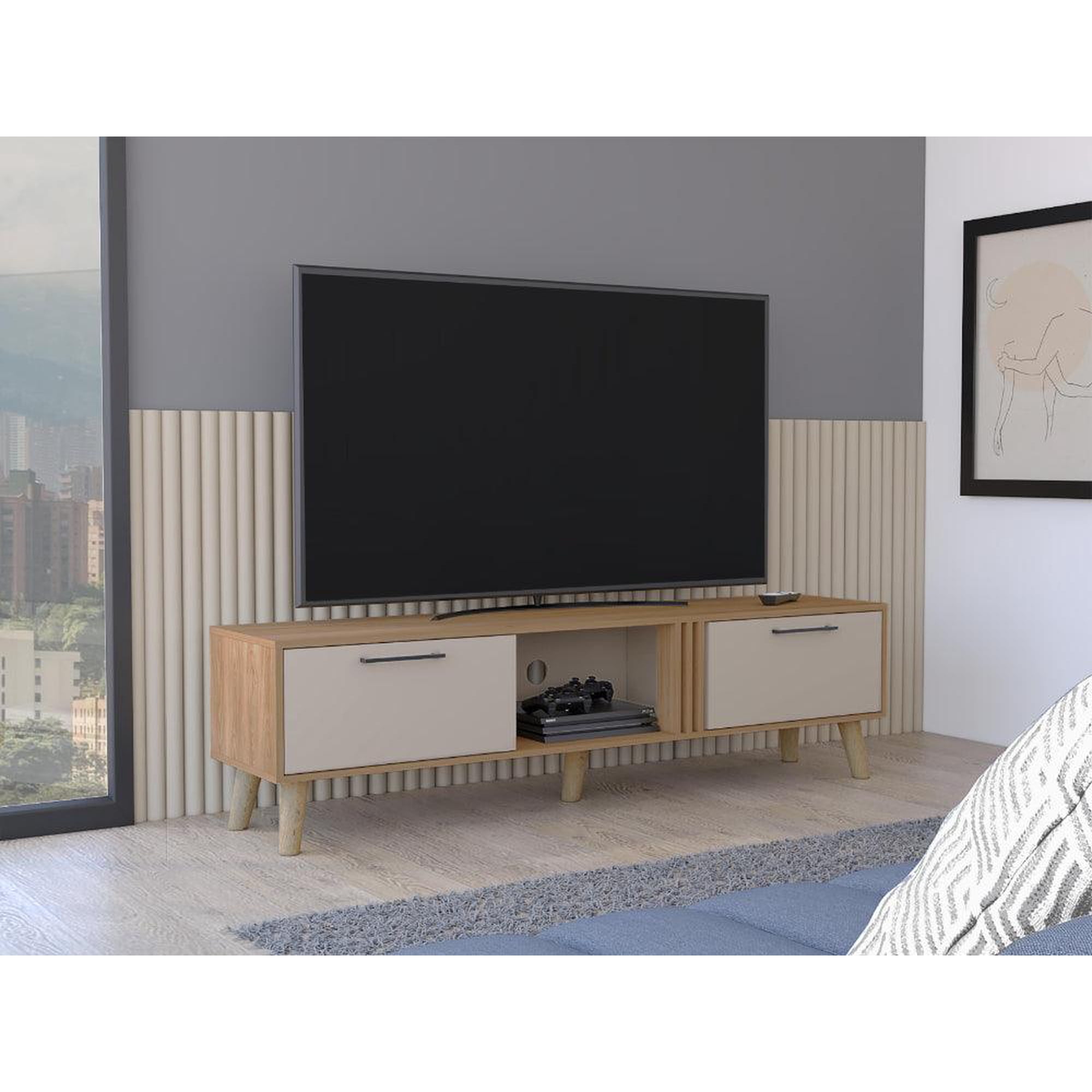 Tuhome - Rack Tv 65" Vance 2 Puertas 160x43x35 Cm Fresno Y Capri