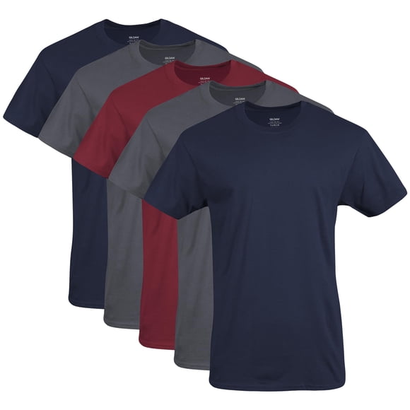 Camiseta Gildan Crew para hombre estilo G1100, paquete de 5 unidades, azul marino/carbón/rojo carden