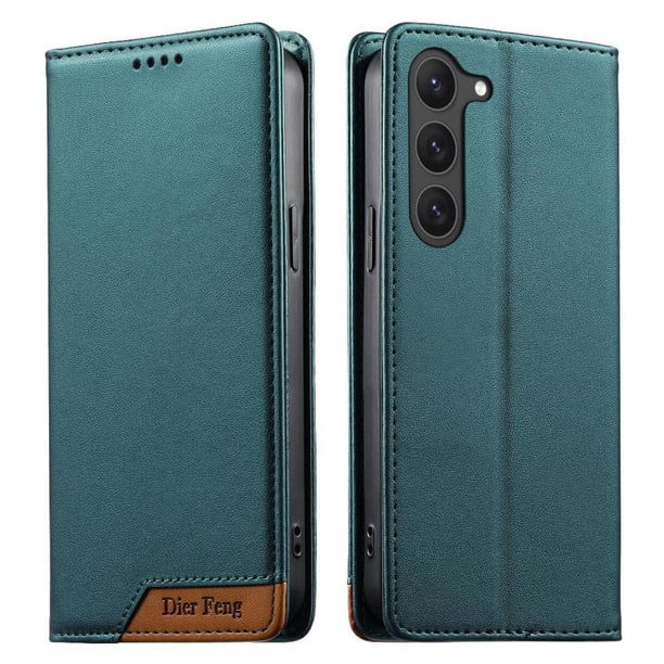 Funda Tipo Cartera de Cuero Sintético para Samsung Galaxy S23 Bloqueo RFID, con Ranuras para Tarjetas y Bolsillo para Efectivo, Cierre Magnético Fuerte Verde