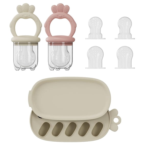 Mordedera TAEAFER para bebé, alimentador de frutas y alimentos, set de 2 piezas de silicona