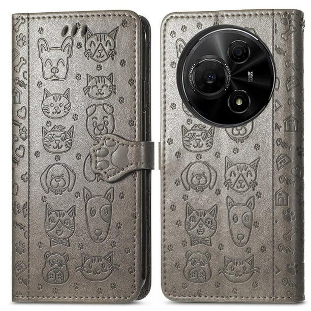 Funda Cartera FOXDOCK para TCL 60 NxtPaper 4G , Flip PU con Relieve de Gatos y Perros, Tarjetero y Soporte