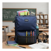 Genérico - Mochila Escolar Reforzada Negra / Azul Gran Capacidad Y Multibolsillos Incluye Puerto Usb - Cable