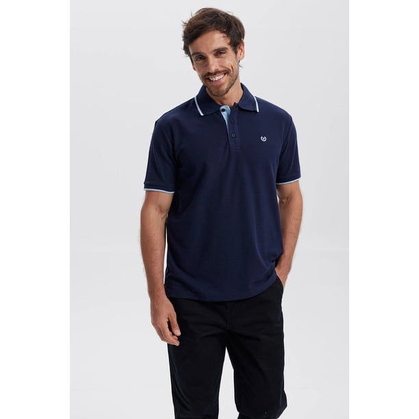 Polera Hombre Piqué Básica Lisa Azul Marino - lV