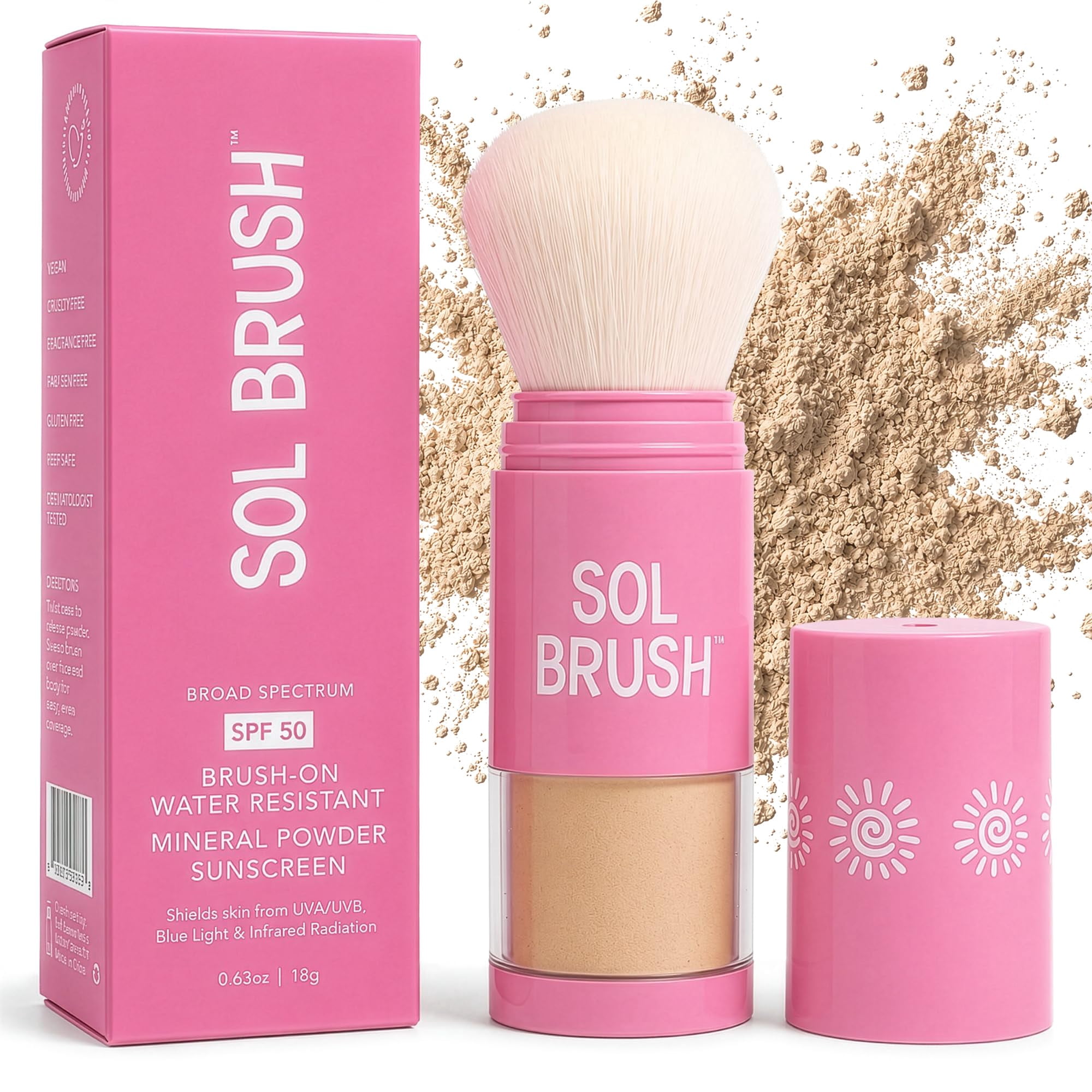 Sol Brush - Protector Solar Mineral En Polvo Con Brocha Spf 50