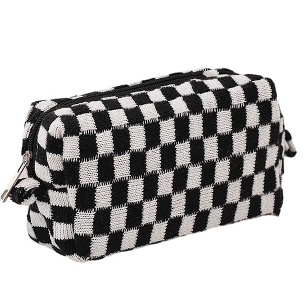 Bolsa de maquillaje a cuadros, bonita bolsa de cosméticos con cremallera, bolsa de viaje suave para artículos de tocador, suministros de oficina, cosméticos, maquillaje, accesorios de viaje.