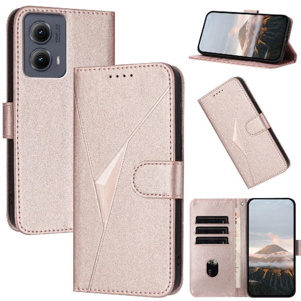 Funda Cartera Fibra de Carbono para Motorola Edge 5G 2024 con Soporte y Cierre Magnético Rosa
