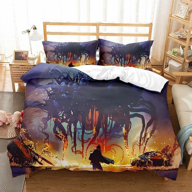 Cartoon Fighting Scene Digital Print Quilt Duvet Cover Set Super 3-Piece Bedding Set