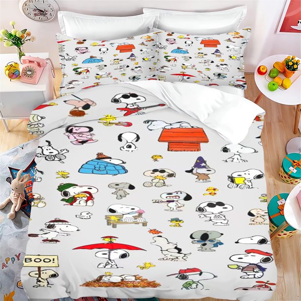 Comfortable Snoopy Quilt Cover Set for Teenager Children Cute Decor Digital Print 100% Polyester Breathable Bedding