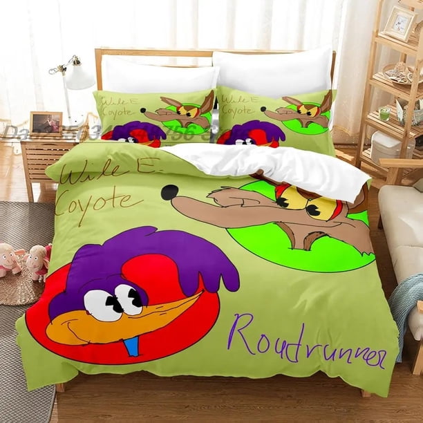 v956 Bed Sheets Wile E. Coyote and the Road Runne Bedding Set Single Twin Full Queen King Size Bed Set Aldult Boys Bedroom Duvetcover Sets Anime 3-Piece Bedding Set (1 Duvet Cover + 2 Pillow Shams) Be