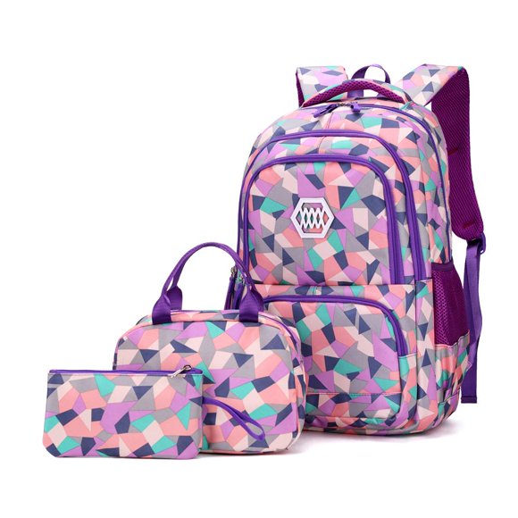 Set de mochila Bansusu con estampado geométrico para niñas con bolsa de almuerzo
