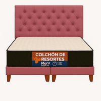 Ethan Desing - Cama 2 Plaza Capitoné + Respaldo 2P Capitone Palo Rosa + Colchón 2P Mery Desing