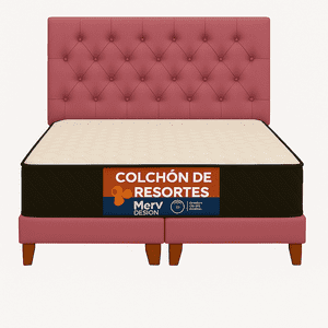 Ethan Desing - Cama 2 Plaza Capitoné + Respaldo 2P Capitone Palo Rosa + Colchón 2P Mery Desing