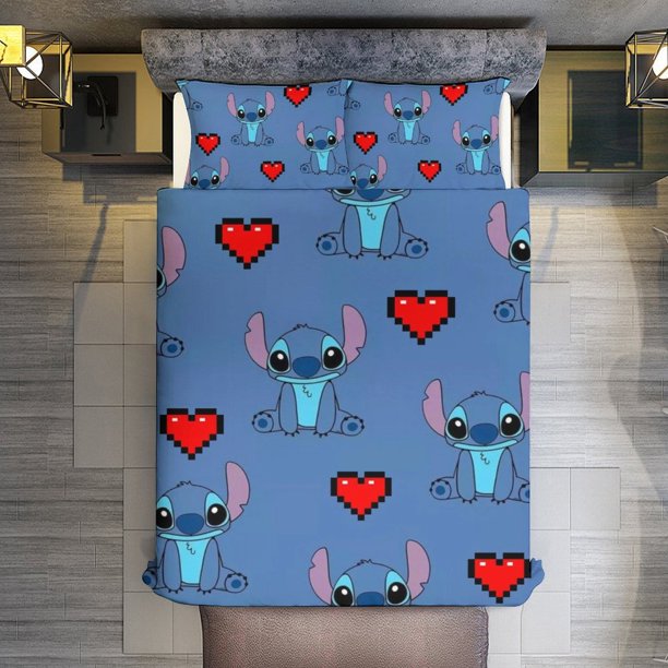 Stitch Red Heart 3 Pieces Duvet Cover Set Full Size Super Soft Fade Resistant Microfiber