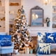 thumbnail image 5 of Fundas de almohada navideñas de 18 x 18, decoración navideña azul marino, fundas de almohada de reno, decoración de copos de nieve, funda de cojín de lino y algodón para cama, juego de 4, 5 of 7