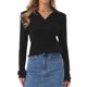 thumbnail image 1 of INSPIRE CHIC Suéter Polo con Cuello de Solapa para Mujer, Estilo Casual con Cuello en V y Manga Larga, Tops de Punto L Negro, 1 of 6