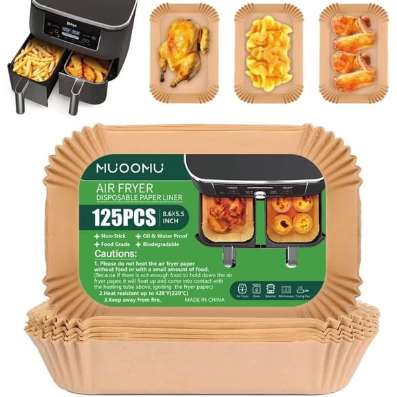 Forros desechables para freidora de aire MUOOMU 125 piezas 22x14 cm resistentes al aceite