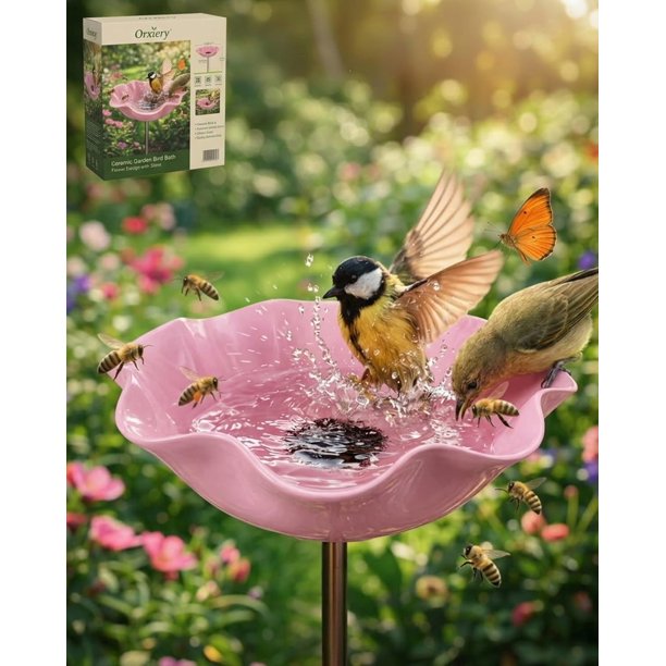 Estaca jardín flor metal hecha mano con baño abejas decoración exterior regalo polinizadores