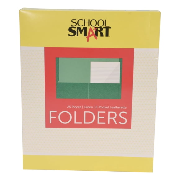 Carpetas escolares School Smart de 2 bolsillos verdes paquete de 25