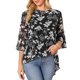 thumbnail image 1 of INSPIRE CHIC Blusa de Chifón Floral para Mujer con Cuello Redondo, Parte Superior Asimétrica de Manga 3/4 Acampanada, Casual para Verano, Talla M, Negro, 1 of 6