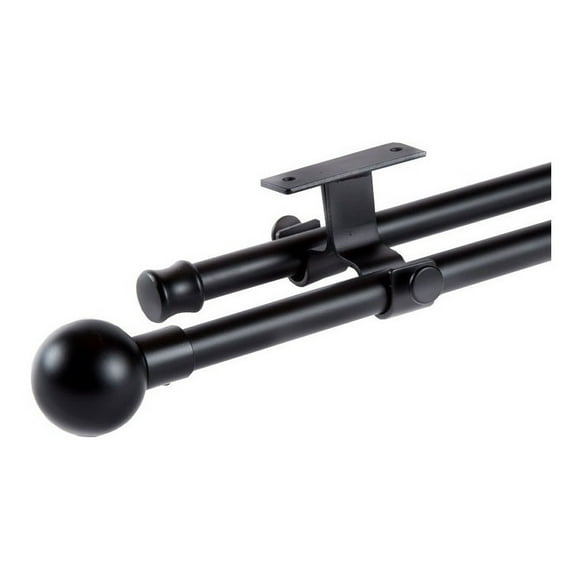 Set Doble De Barras Para Cortina Extensible 120-210 Cm De Metal Diámetro 16/19 Mm Soporte De Techo Terminal Bola Color Negro