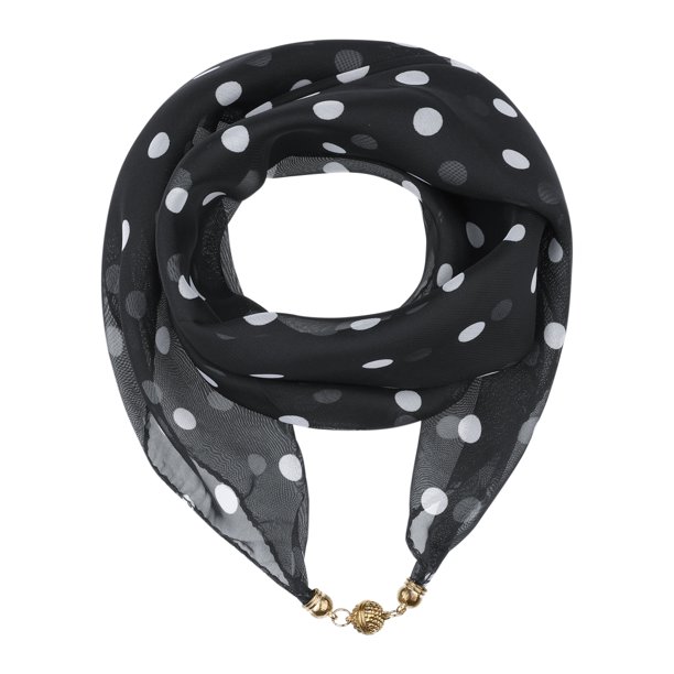 INSPIRE CHIC Pañuelo Cuadrado de Gasa con Lunares de los Años 50 para Mujer, Pañuelo Retro Ligero y Suave con Hebilla Magnética 25.6x25.6" Puntos Blanco-Negro