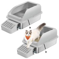 Caja De Arena Para Gatos Feandrea De Acero Inoxidable Con Parte Superior Abierta Y Lados Altos