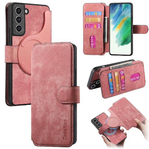 Funda Billetera Magnética para Samsung Galaxy S21 FE Soporte Tarjetas Desmontable Rosa