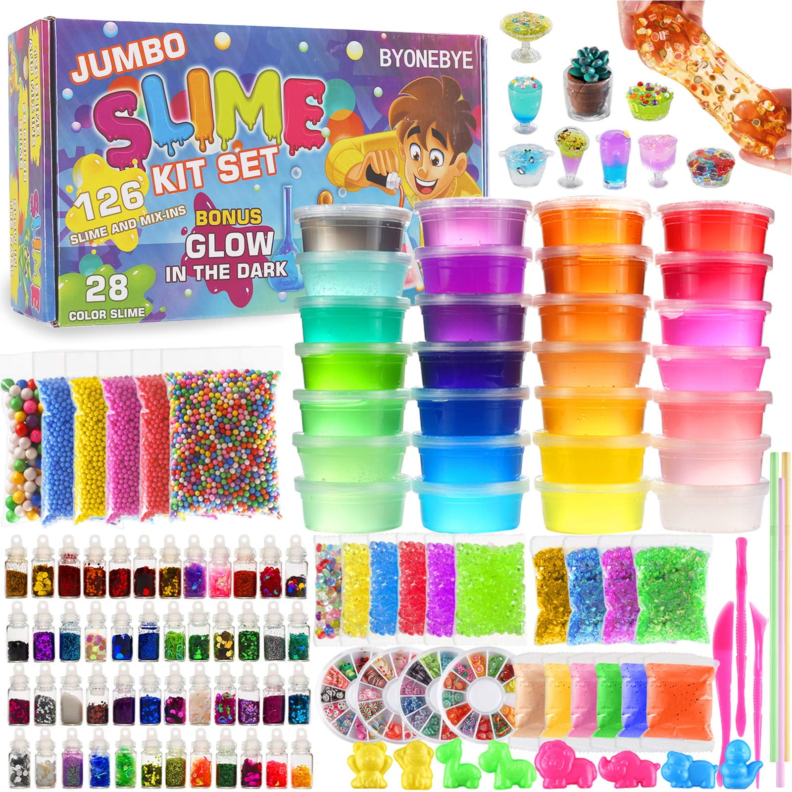 Kit Para Hacer Limo Byonebye 126 Unidades Con Limo De Cristal Y Purpurina