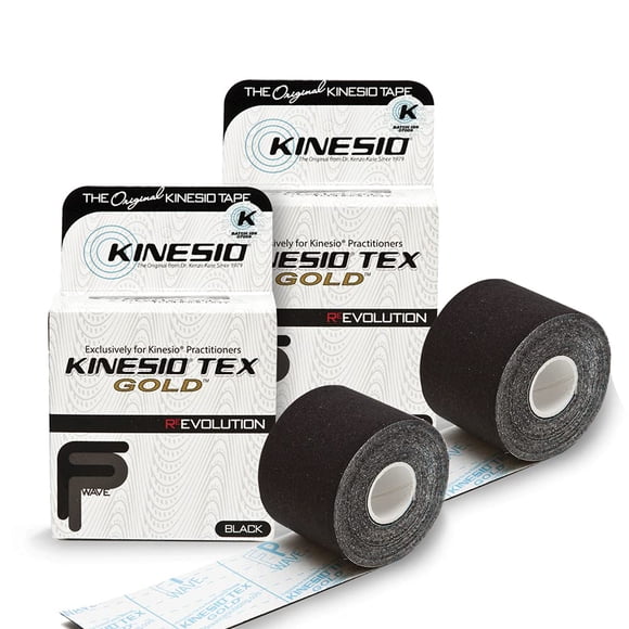 Cinta deportiva Kinesio Taping Tex Gold FP negra de 5 cm x 5 m, paquete de 2