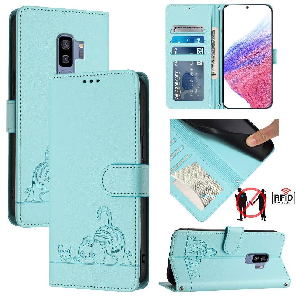 Funda Tipo Cartera Foxdock Para Samsung Galaxy S9 Plus Con Soporte, Ranuras, Rfid, Diseño De Gato