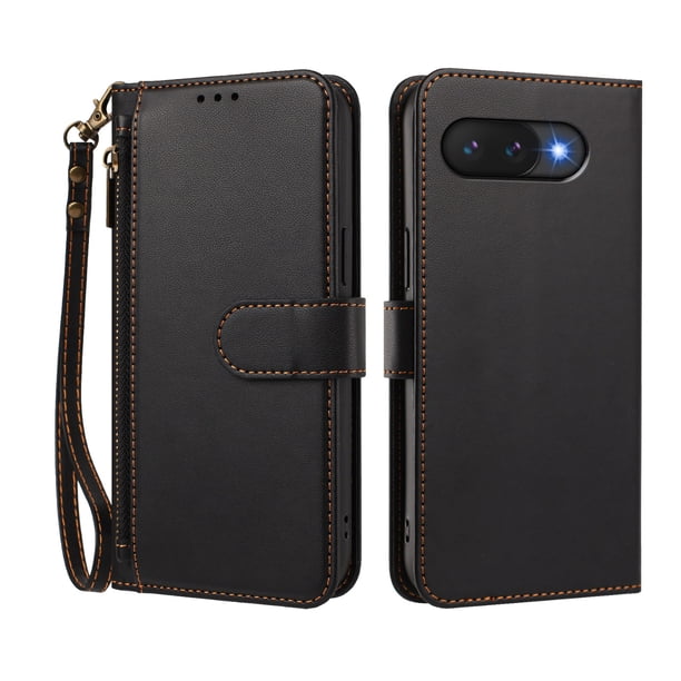 Funda Tipo Billetera para Google Pixel 9A con Soporte y Bolsillo con Cierre Negro