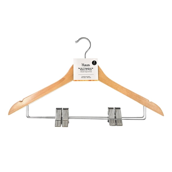 Set de Colgador madera con clips metálicos 2 unidades