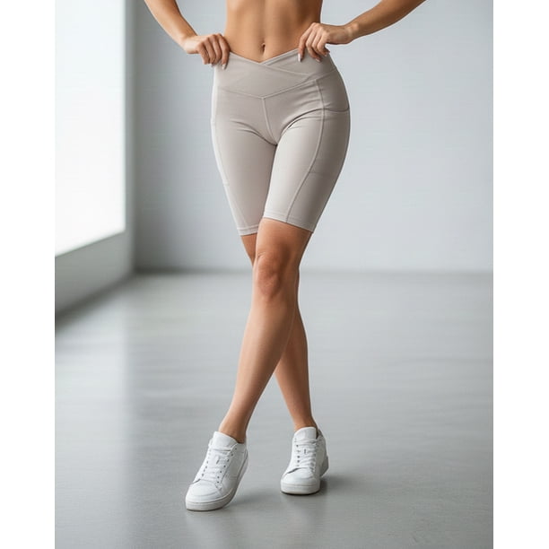 Calza Biker Mujer Pretina Cruzada Bolsillos Laterales