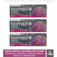 Pack 3 Pastas Dentales Naturales Biomed Sensitive. Sin Fluor 100G
