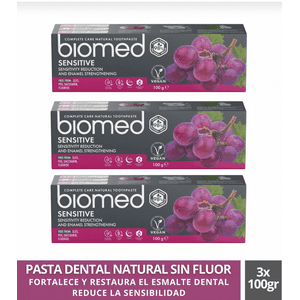 Pack 3 Pastas Dentales Naturales Biomed Sensitive. Sin Fluor 100G