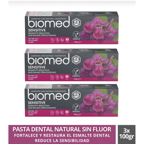 Pack 3 Pastas Dentales Naturales Biomed Sensitive. Sin Fluor 100G