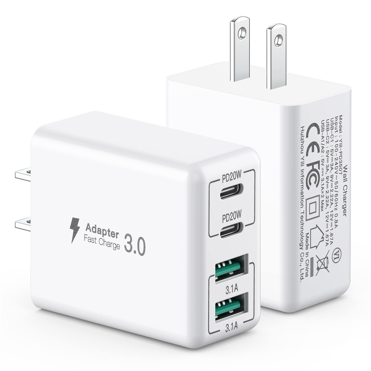 Sccvee - [cargador] Cargador De Pared Usb C De 40 W Y 4 Puertos Pd+qc Para Iphone Y Samsung