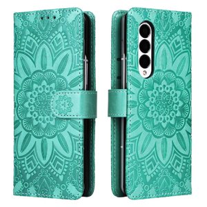 Funda Tipo Cartera Foxdock Para Samsung Galaxy Z Fold 3 , Diseño Girasol En Relieve, Cuero Pu, Cierre Magnético, Soporte Y Tarjetero