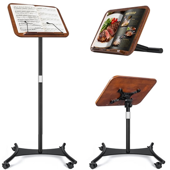 Soporte 2‑en‑1 Ghegicu 42‑130 cm de nogal con ruedas